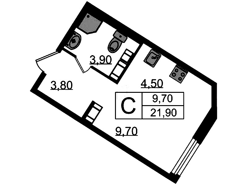Квартира студия 21.9 м², 3/14 эт., ЖК «Куинджи»