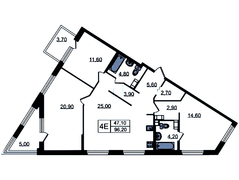 3-комнатная квартира 96.2 м², 5/14 эт., ЖК «Куинджи»