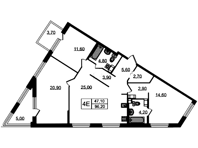 3-комнатная квартира 96.2 м², 6/14 эт., ЖК «Куинджи»