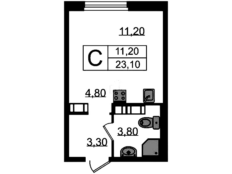 Квартира студия 23.1 м², 7/14 эт., ЖК «Куинджи»