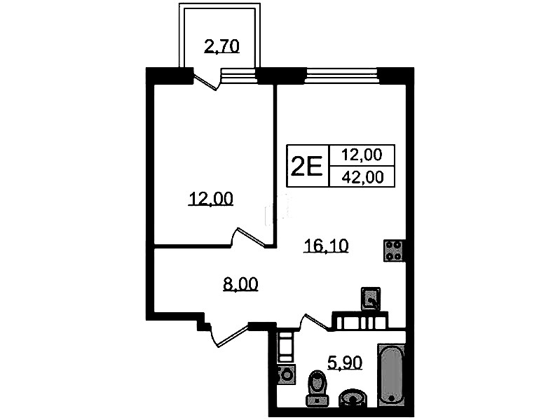 1-комнатная квартира 42 м², 7/14 эт., ЖК «Куинджи»
