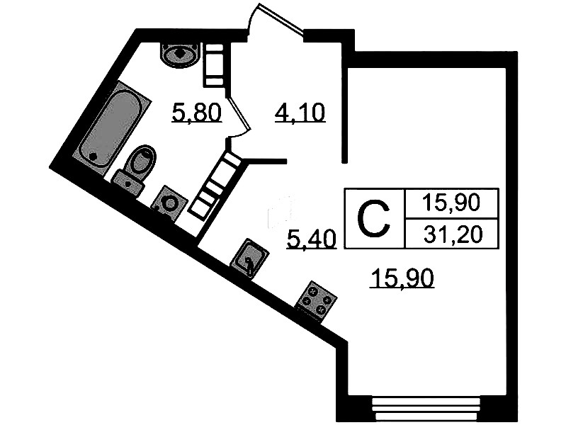 Квартира студия 31.2 м², 7/14 эт., ЖК «Куинджи»