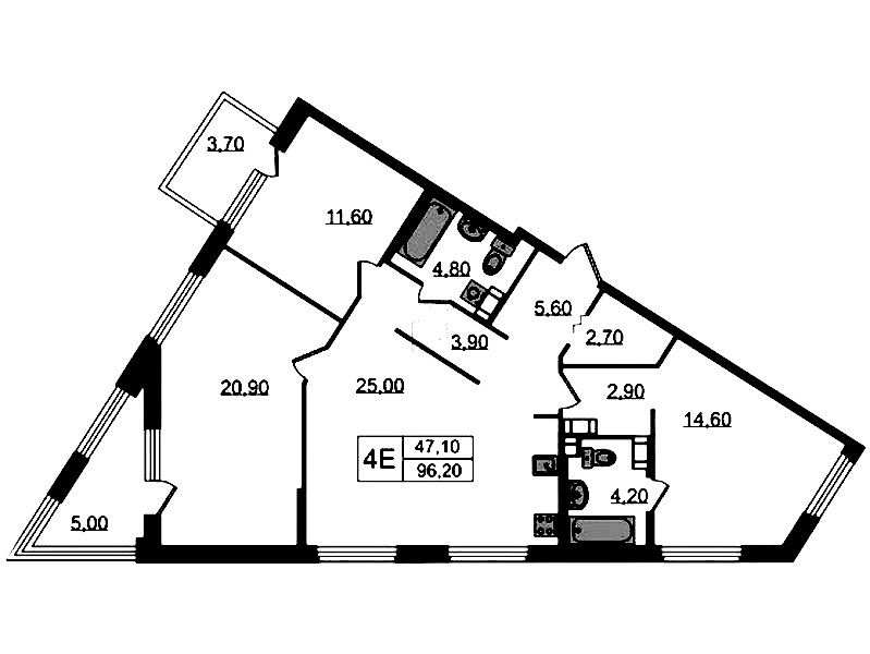 3-комнатная квартира 96.2 м², 8/14 эт., ЖК «Куинджи»