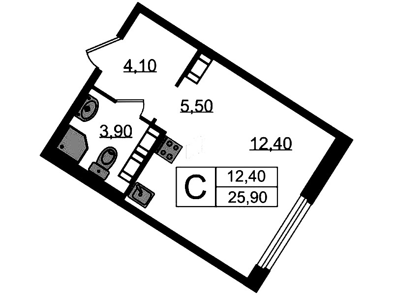 Квартира студия 25.9 м², 13/14 эт., ЖК «Куинджи»