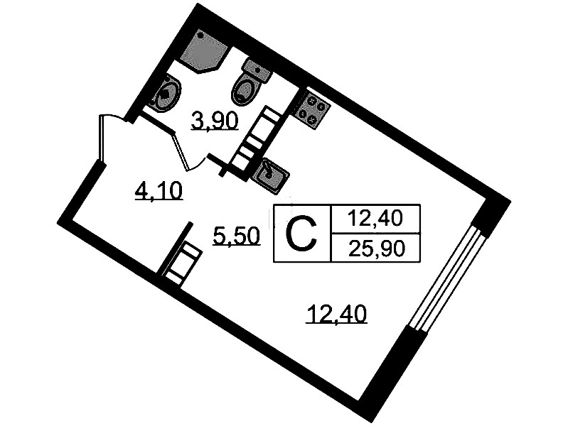Квартира студия 25.9 м², 13/14 эт., ЖК «Куинджи»
