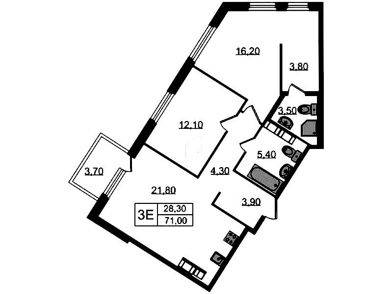 2-комнатная квартира 71 м², 14/14 эт., ЖК «Куинджи»