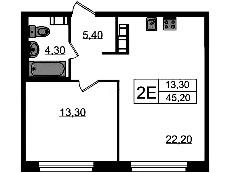 1-комнатная квартира 45.2 м², 14/14 эт., ЖК «Куинджи»