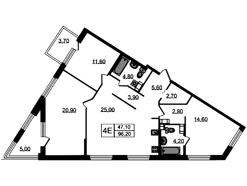 3-комнатная квартира 96.2 м², 14/14 эт., ЖК «Куинджи»