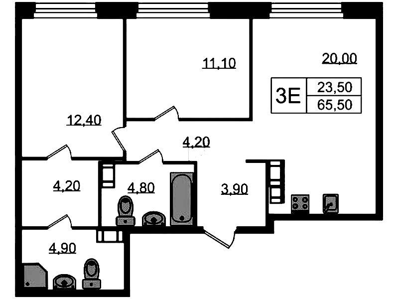 2-комнатная квартира 67.1 м², 2/14 эт., ЖК «Куинджи»