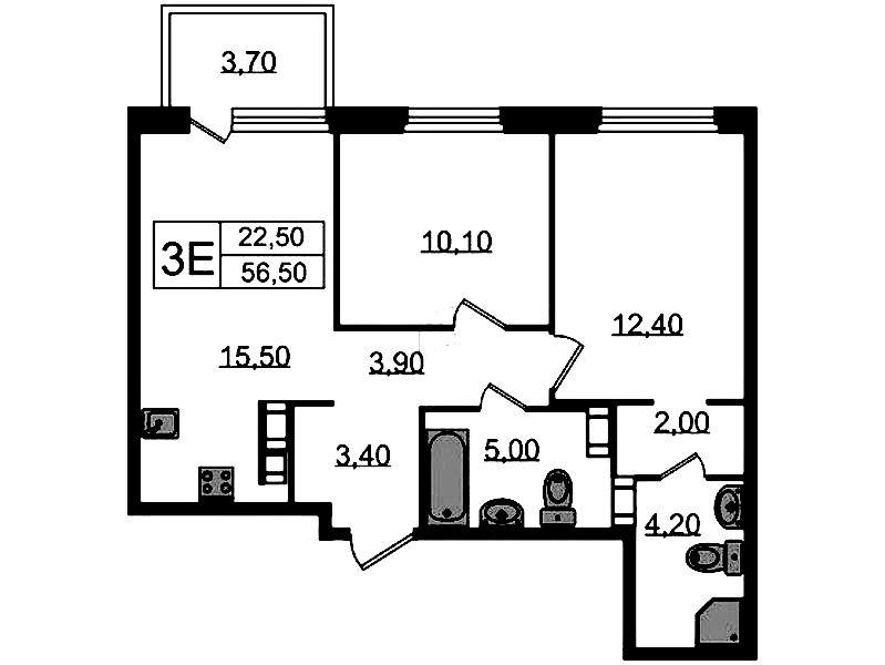 2-комнатная квартира 58.5 м², 7/14 эт., ЖК «Куинджи»