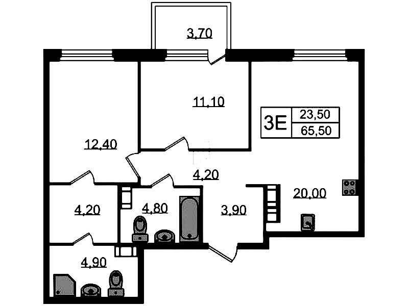 2-комнатная квартира 67.2 м², 7/14 эт., ЖК «Куинджи»