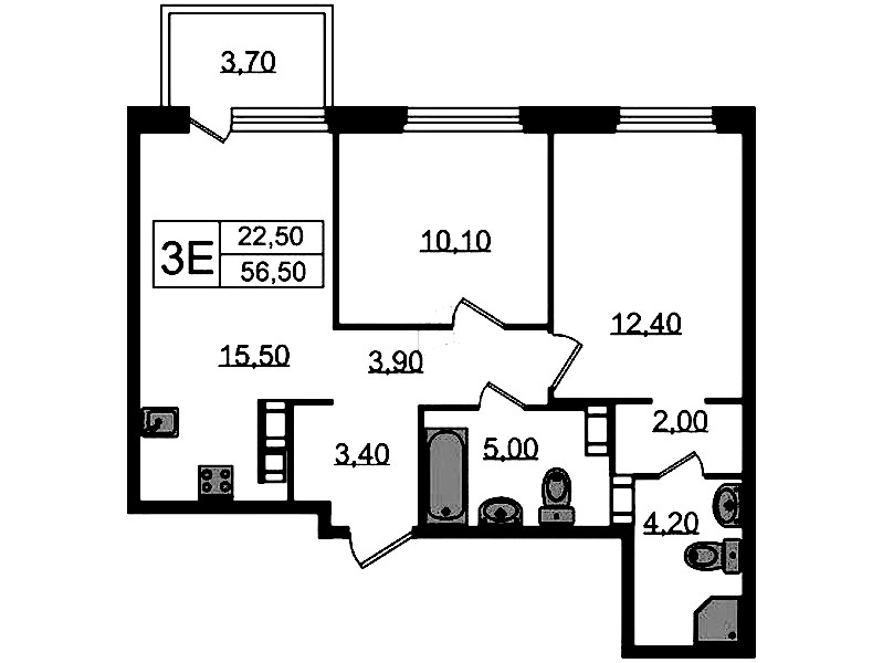 2-комнатная квартира 58.5 м², 9/14 эт., ЖК «Куинджи»