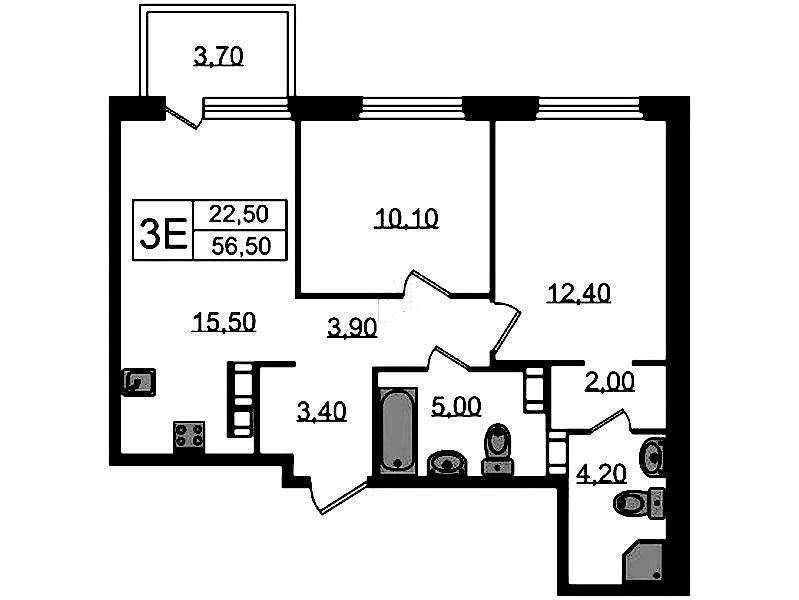 2-комнатная квартира 58.5 м², 12/14 эт., ЖК «Куинджи»