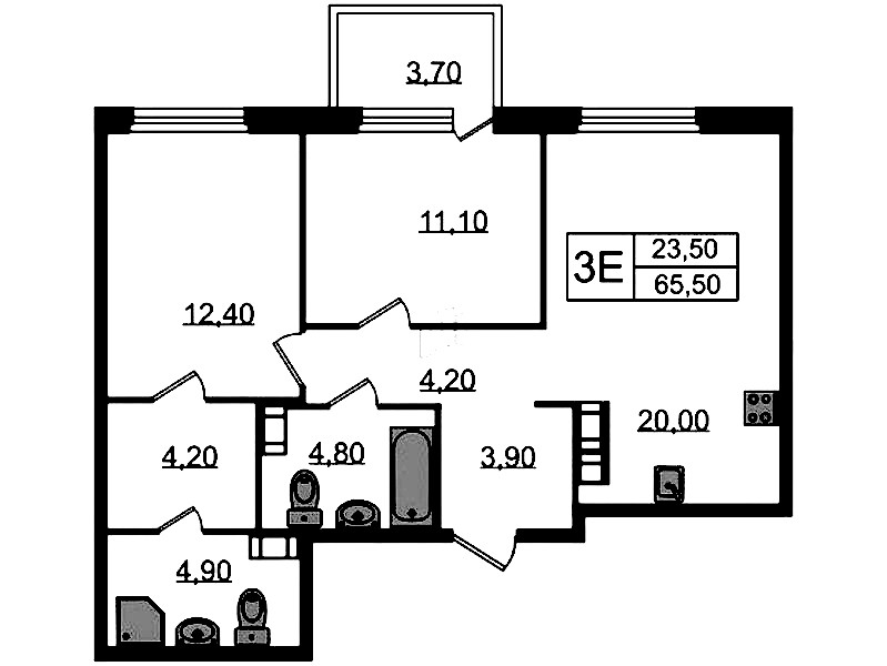 2-комнатная квартира 67.2 м², 12/14 эт., ЖК «Куинджи»