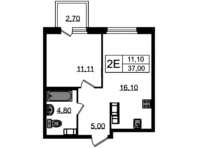 1-комнатная квартира 37 м², 14/14 эт., ЖК «Куинджи»