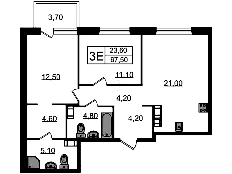 2-комнатная квартира 69.3 м², 7/14 эт., ЖК «Куинджи»