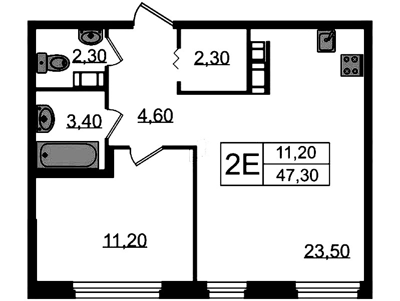 1-комнатная квартира 47.3 м², 9/14 эт., ЖК «Куинджи»