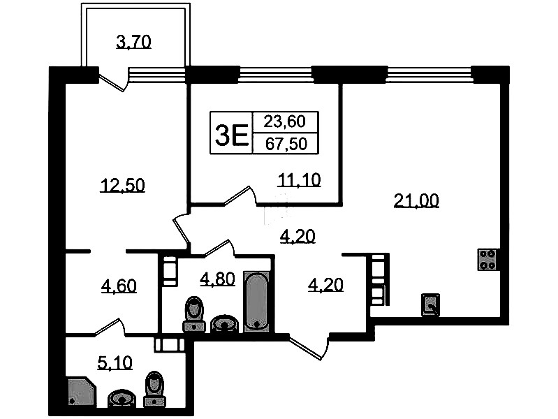 2-комнатная квартира 69.3 м², 10/14 эт., ЖК «Куинджи»