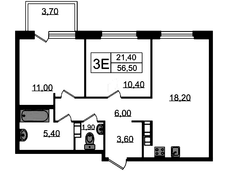 2-комнатная квартира 56.5 м², 10/14 эт., ЖК «Куинджи»