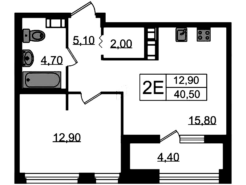 1-комнатная квартира 40.5 м², 11/14 эт., ЖК «Куинджи»