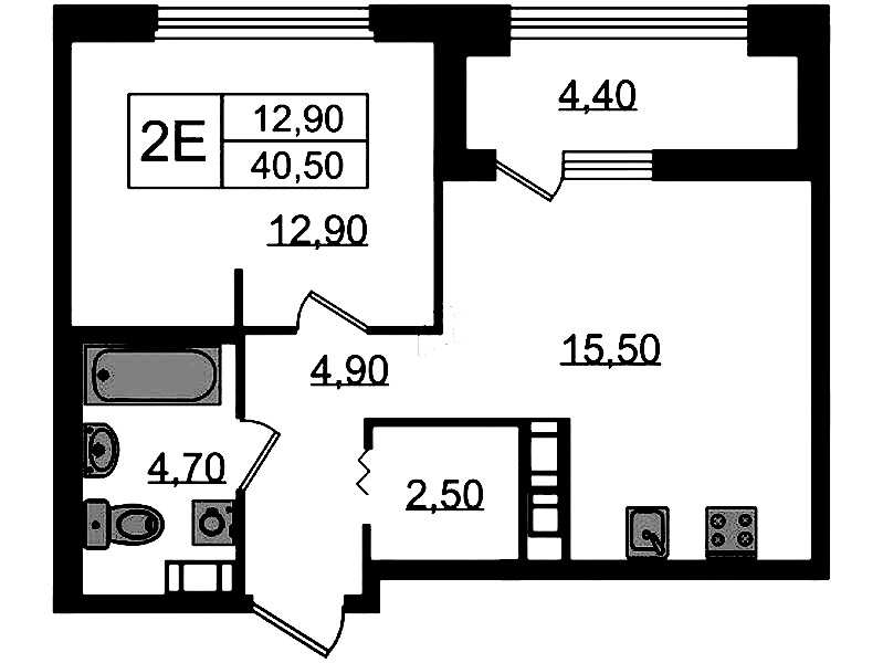 1-комнатная квартира 40.5 м², 8/14 эт., ЖК «Куинджи»