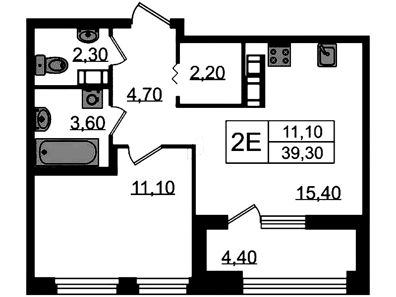 1-комнатная квартира 39.3 м², 9/14 эт., ЖК «Куинджи»