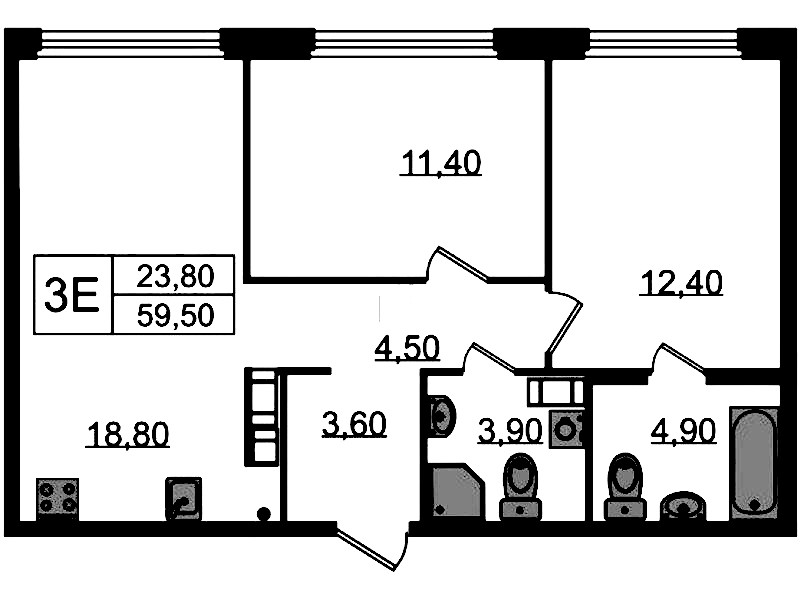 2-комнатная квартира 60.9 м², 11/14 эт., ЖК «Куинджи»