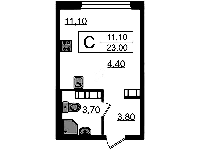 Квартира студия 23 м², 14/14 эт., ЖК «Куинджи»