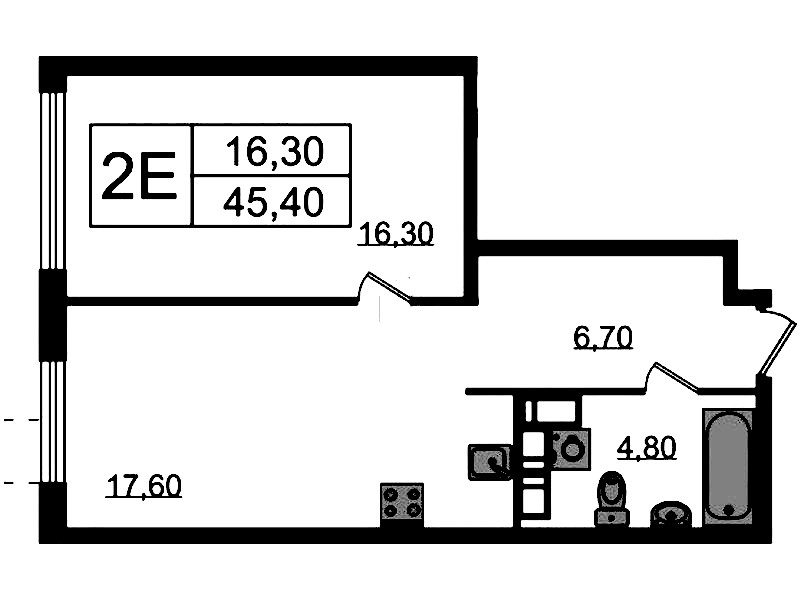 1-комнатная квартира 45.4 м², 15/23 эт., ЖК «Струны»