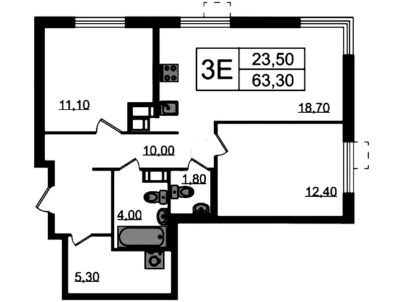 2-комнатная квартира 63.3 м², 18/23 эт., ЖК «Струны»