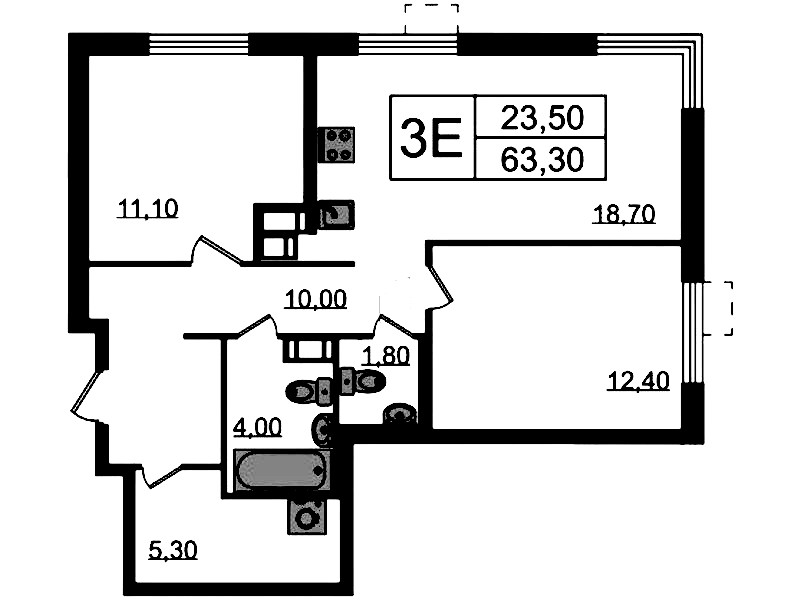 2-комнатная квартира 63.3 м², 20/23 эт., ЖК «Струны»