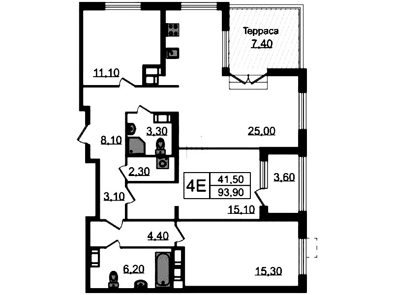 3-комнатная квартира 93.9 м², 22/23 эт., ЖК «Струны»