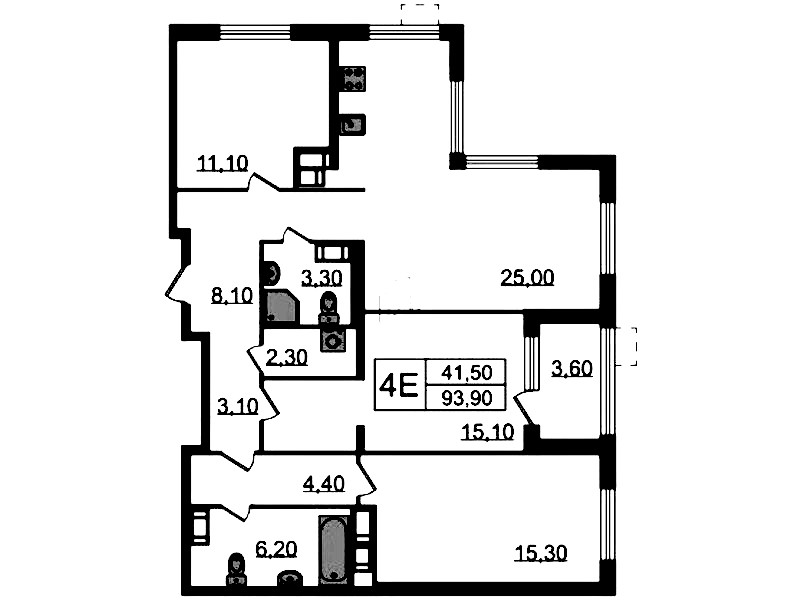 3-комнатная квартира 93.9 м², 23/23 эт., ЖК «Струны»