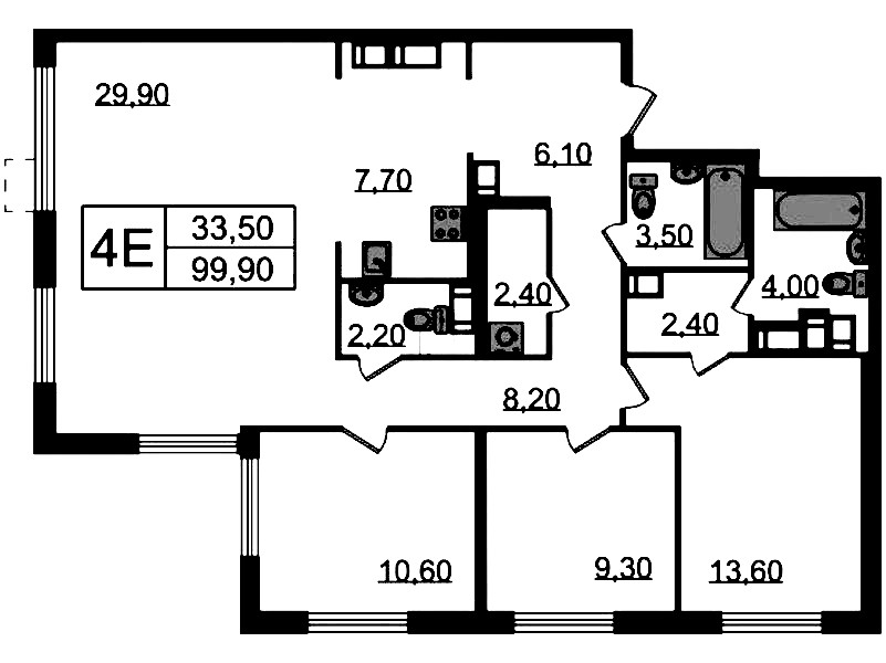 3-комнатная квартира 99.9 м², 23/23 эт., ЖК «Струны»