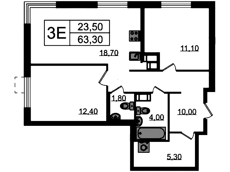 2-комнатная квартира 63.3 м², 10/23 эт., ЖК «Струны»
