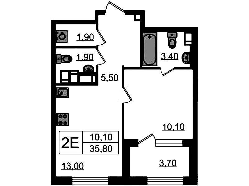 1-комнатная квартира 35.8 м², 14/23 эт., ЖК «Струны»