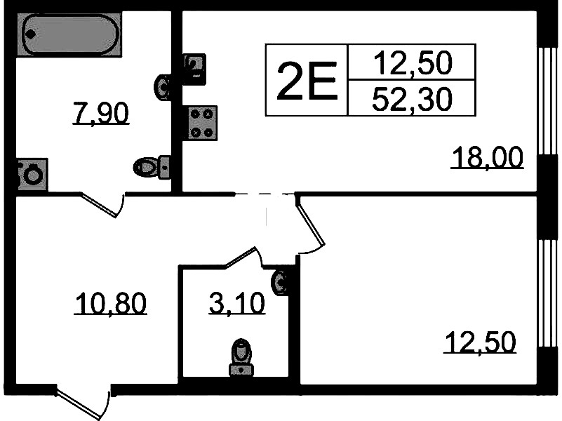 1-комнатная квартира 52.3 м², 2/15 эт., ЖК «Струны»