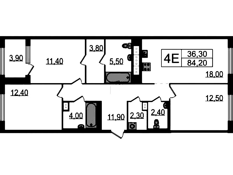3-комнатная квартира 84.2 м², 4/15 эт., ЖК «Струны»