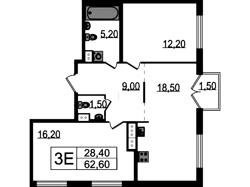 2-комнатная квартира 62.6 м², 5/15 эт., ЖК «Струны»