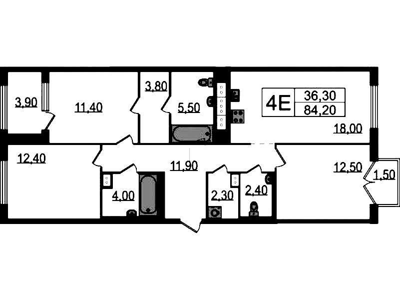 3-комнатная квартира 84.2 м², 9/15 эт., ЖК «Струны»