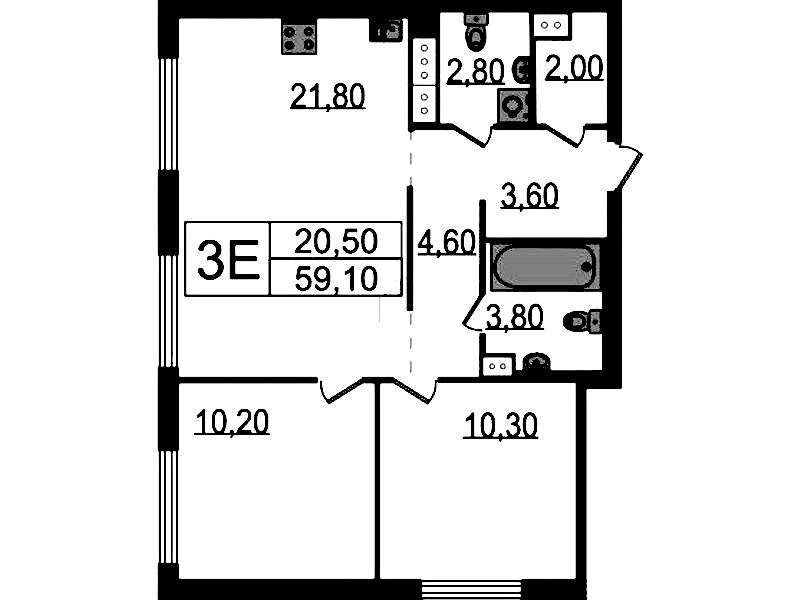 2-комнатная квартира 59.1 м², 14/15 эт., ЖК «Струны»