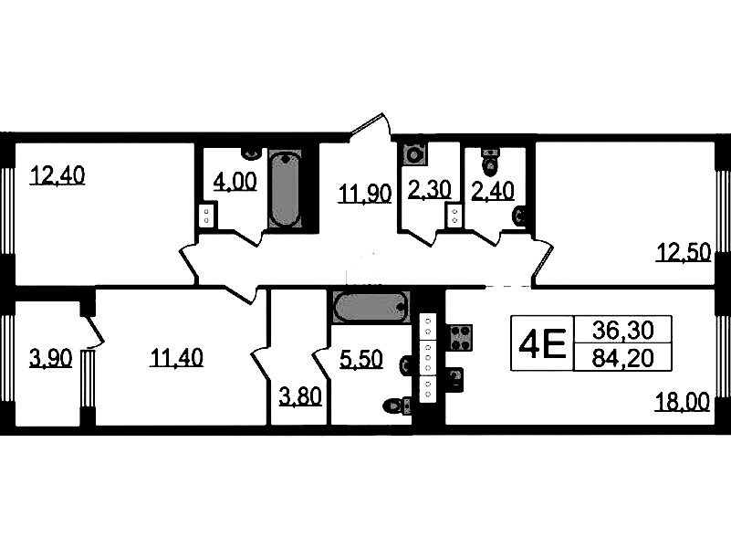 3-комнатная квартира 84.2 м², 4/15 эт., ЖК «Струны»