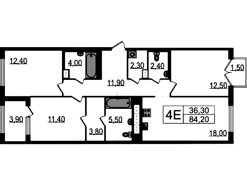 3-комнатная квартира 84.2 м², 5/15 эт., ЖК «Струны»