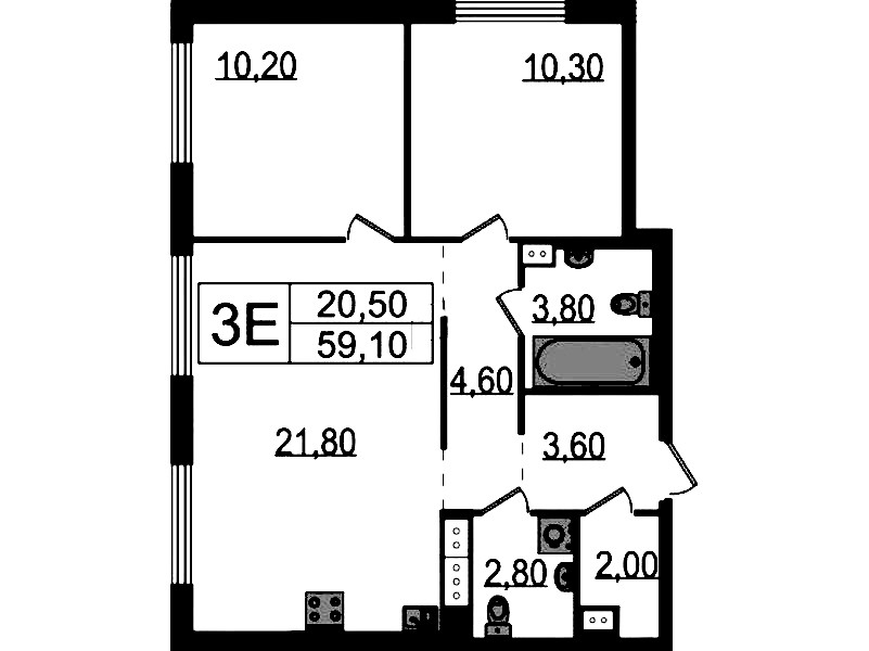 2-комнатная квартира 59.1 м², 8/15 эт., ЖК «Струны»