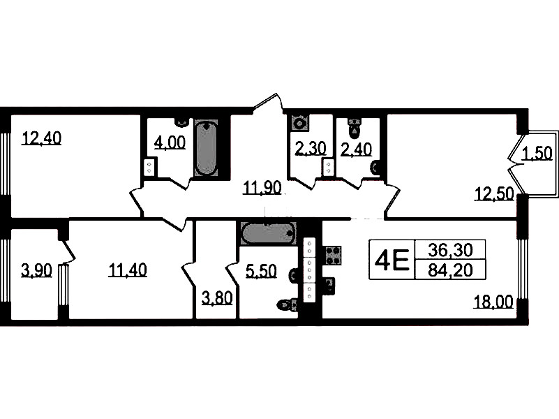 3-комнатная квартира 84.2 м², 11/15 эт., ЖК «Струны»