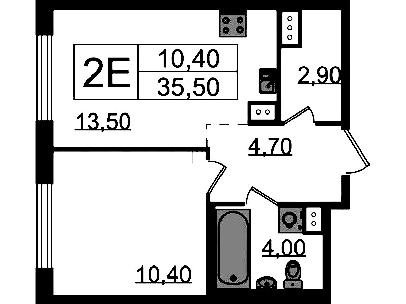 1-комнатная квартира 35.5 м², 4/16 эт., ЖК «Струны»