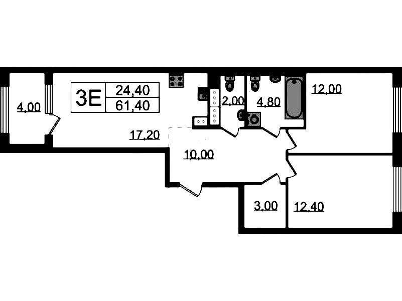 2-комнатная квартира 61.4 м², 15/16 эт., ЖК «Струны»