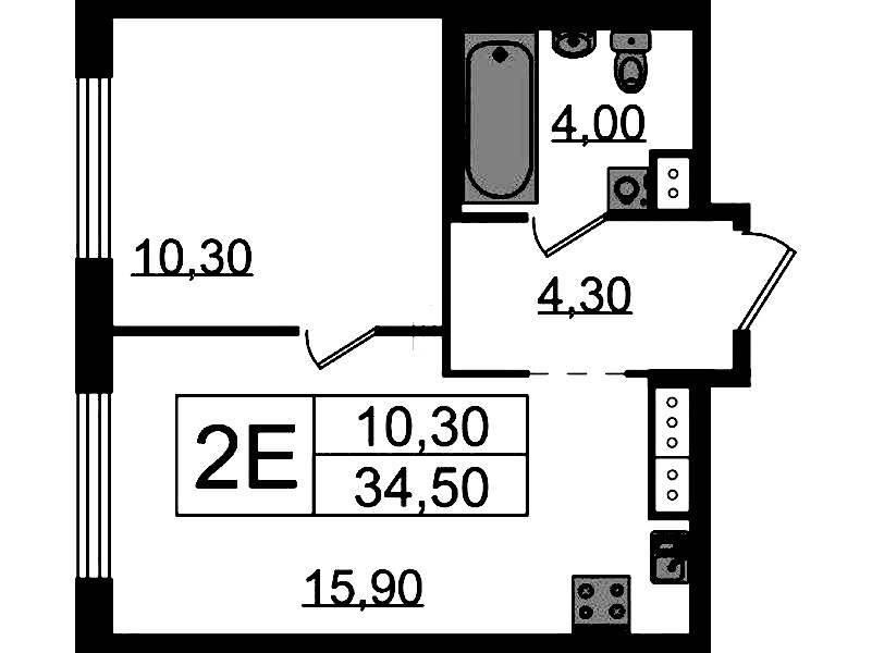 1-комнатная квартира 34.5 м², 16/16 эт., ЖК «Струны»