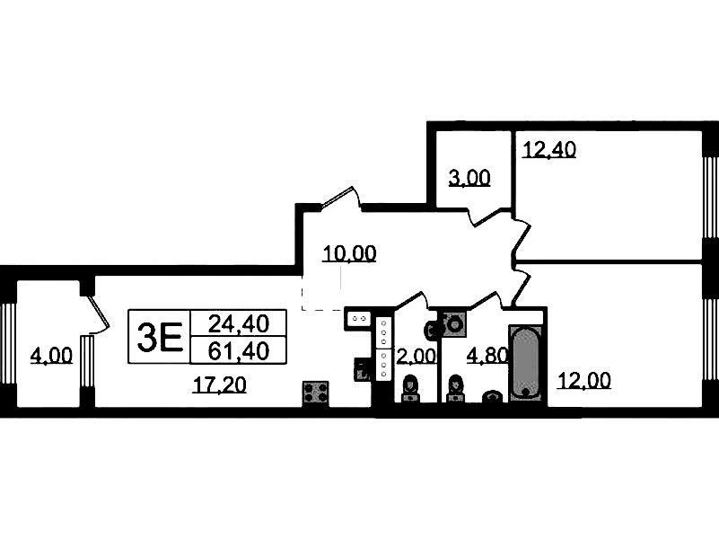 2-комнатная квартира 61.4 м², 9/16 эт., ЖК «Струны»