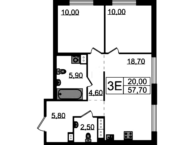 2-комнатная квартира 57.5 м², 14/16 эт., ЖК «Струны»